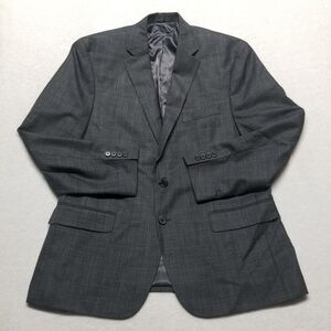 Chaps Mens 44R Sport Coat Dark Gray Plaid Jacket Business Classic Poly Rayon